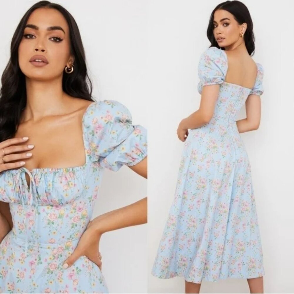 NEW House of CB Tallulah Blue Floral Midi Dress XS - NWOT